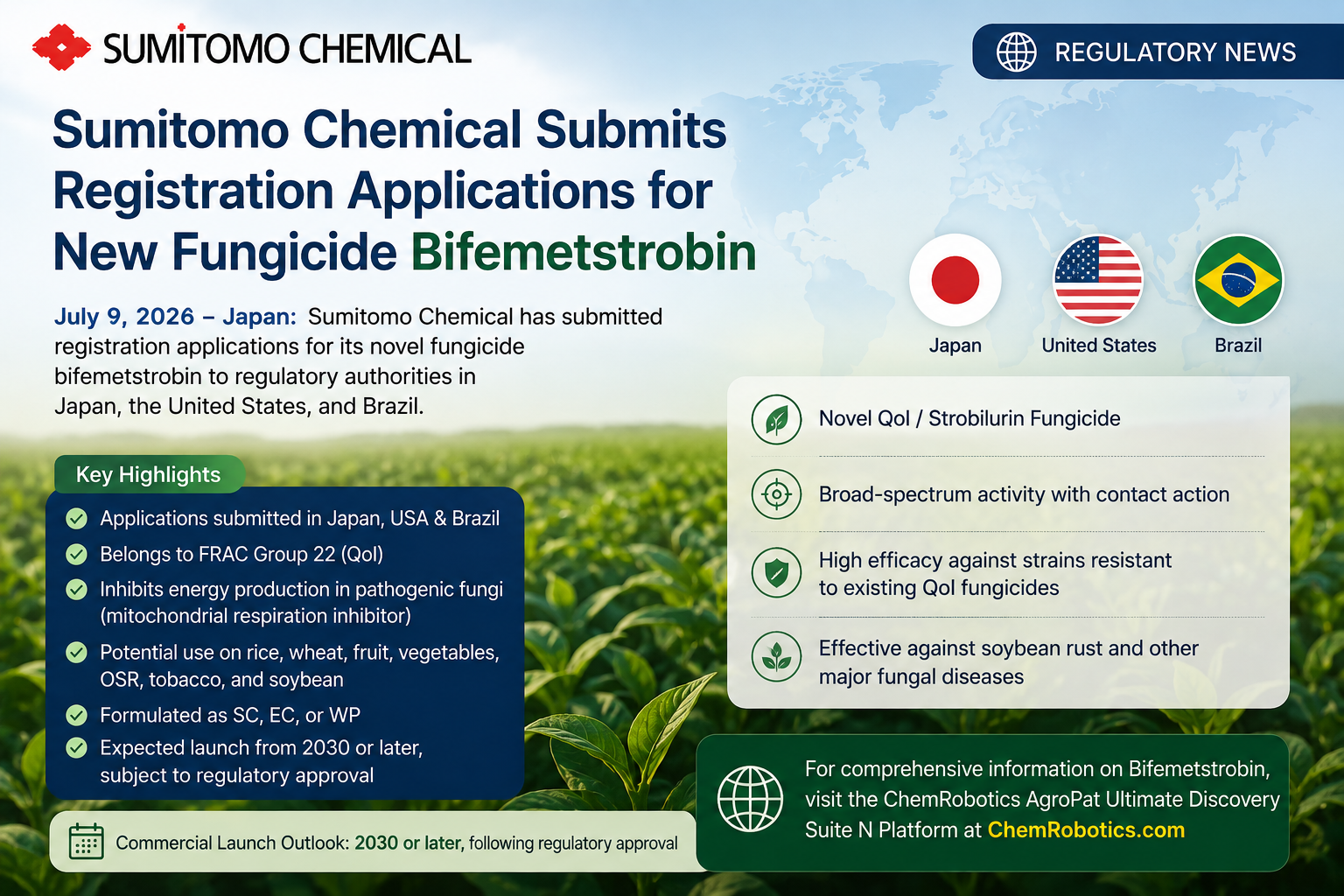 Sumitomo Chemical Submits Registration Applications for New Fungicide Bifemetstrobin